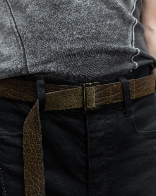 Olive Brown Shrunken Bison Aro Leather Belt