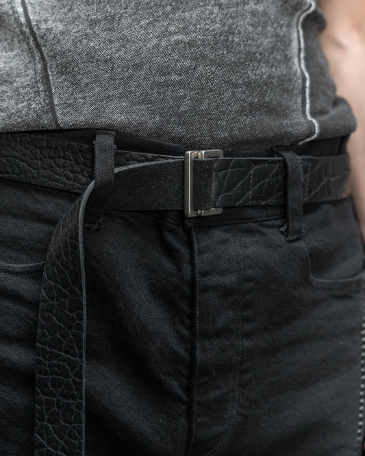 Black Shrunken Bison Aro Leather Belt