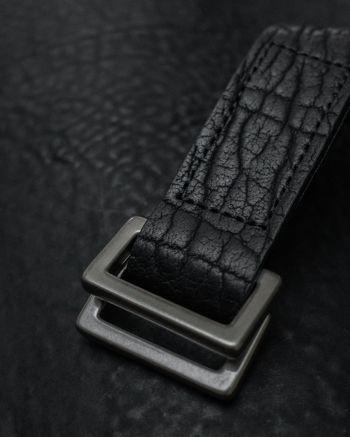 Black Shrunken Bison Aro Leather Belt