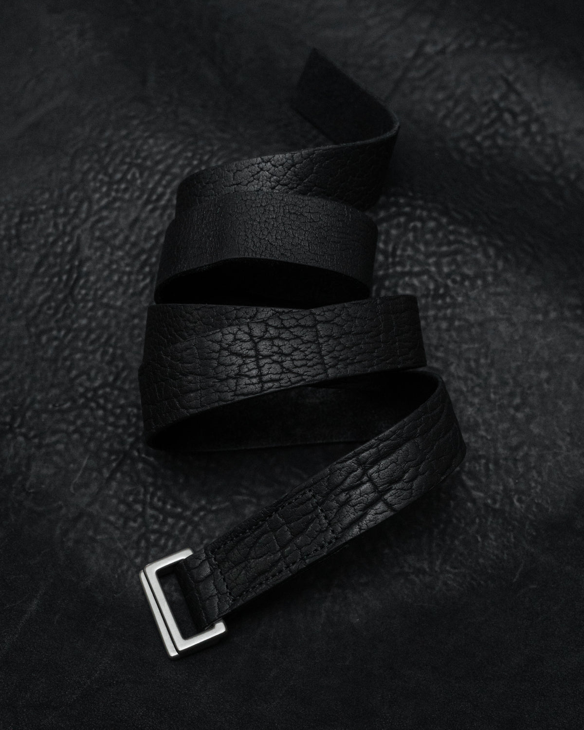 Black Shrunken Bison Aro Leather Belt