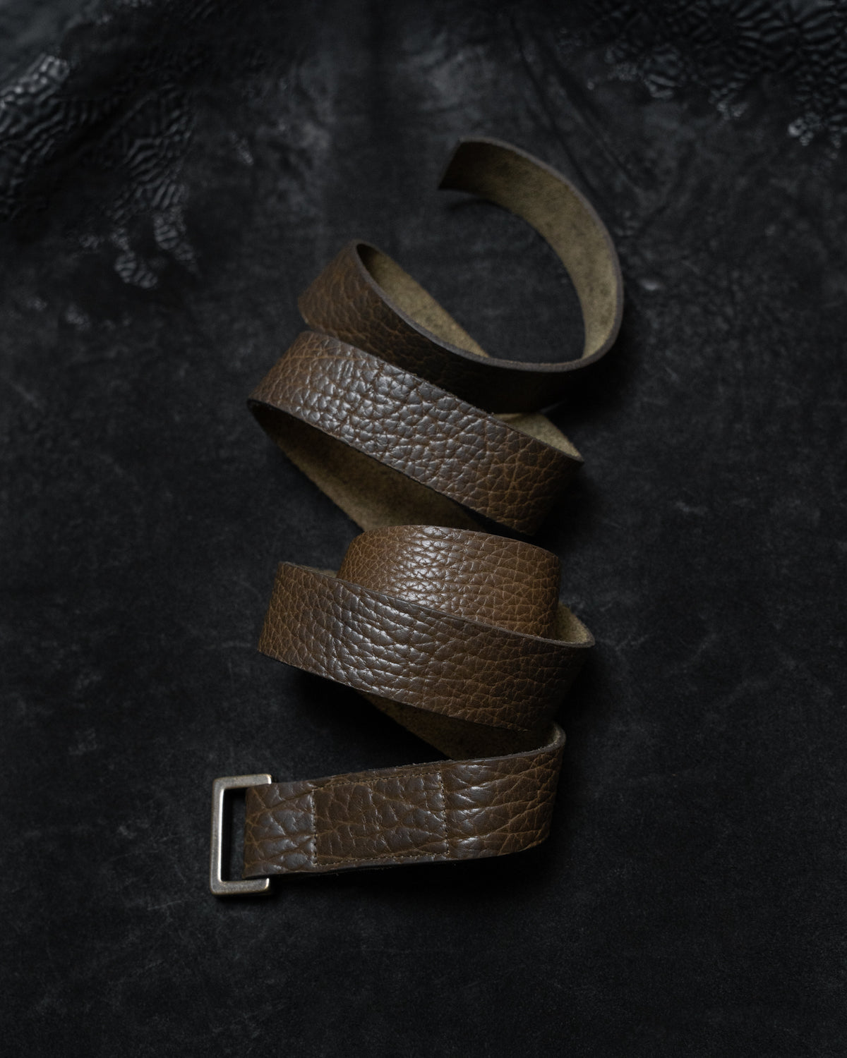 Olive Brown Shrunken Bison Aro Leather Belt
