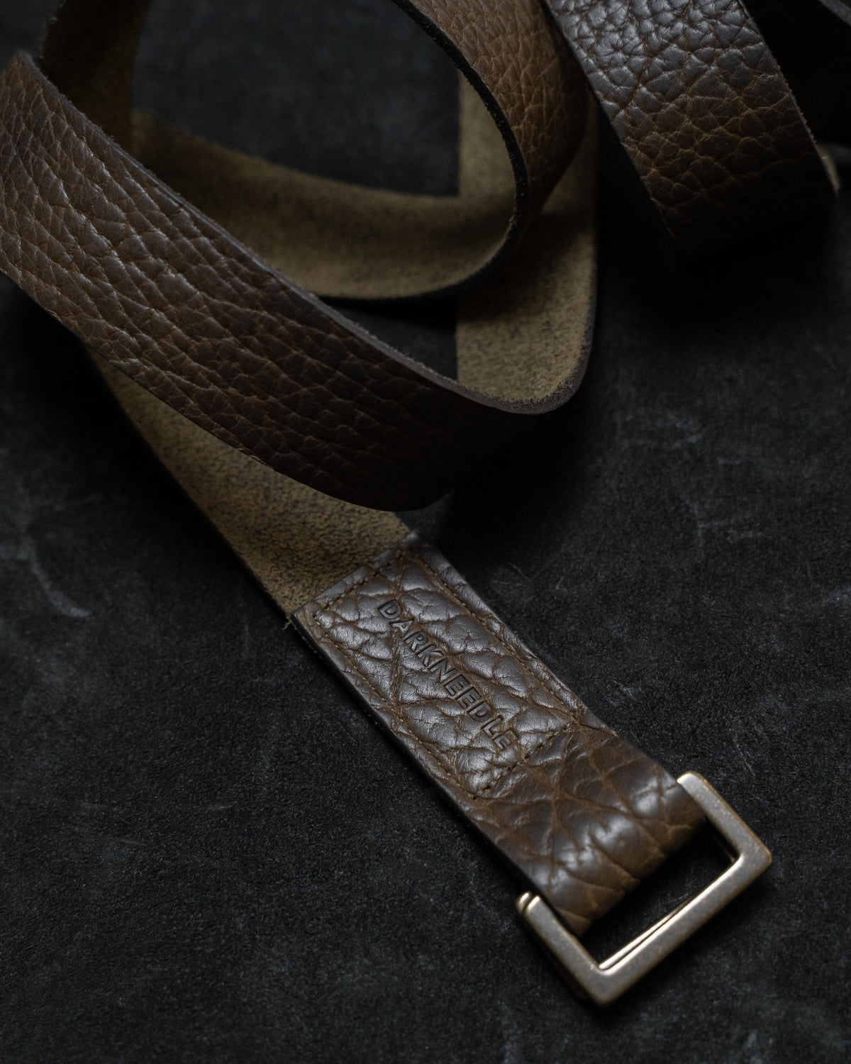 Olive Brown Shrunken Bison Aro Leather Belt