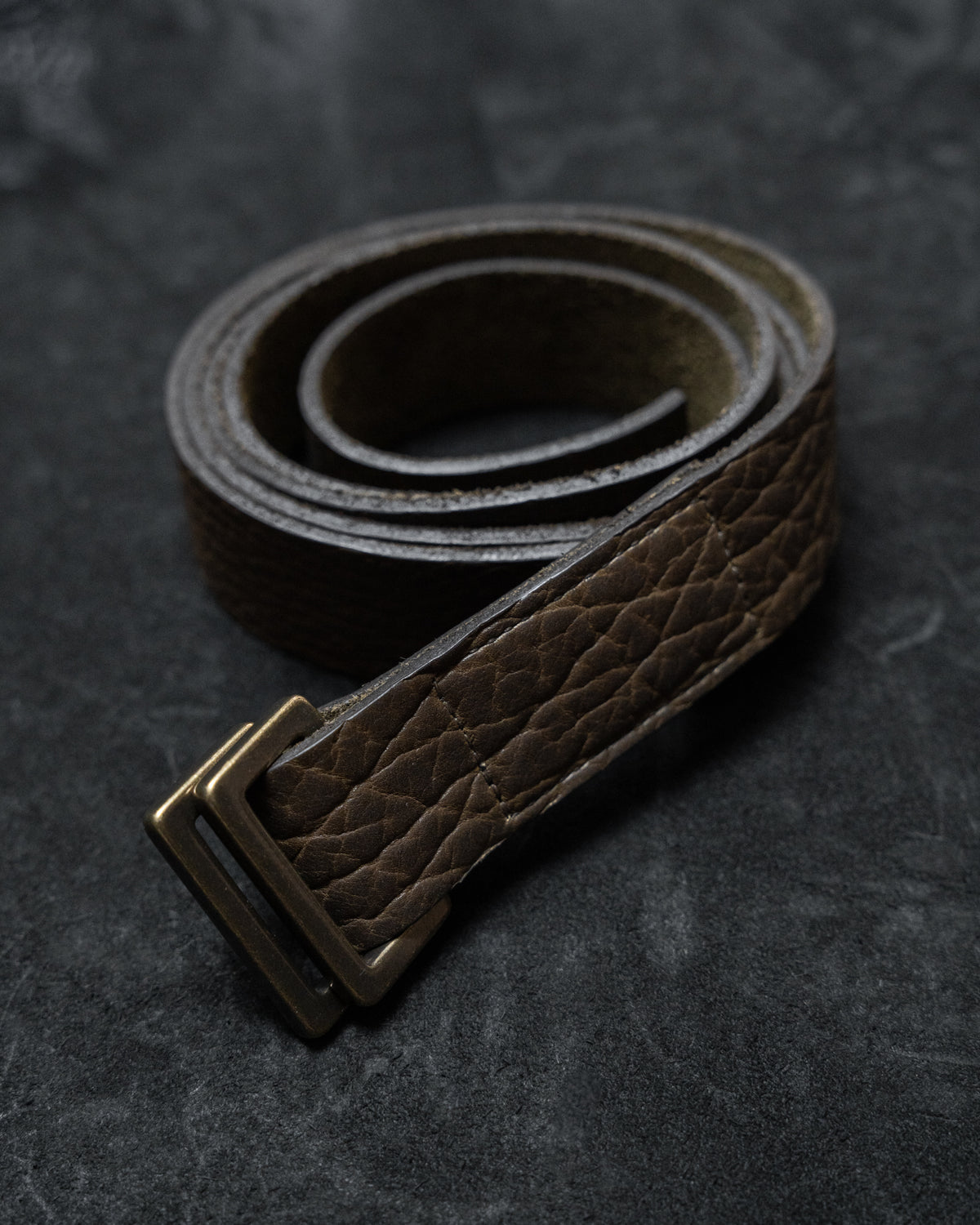 Olive Brown Shrunken Bison Aro Leather Belt