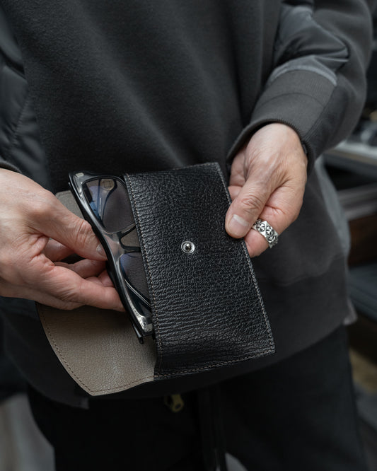 Black Tan Italian Leather Eyewear Snap Case