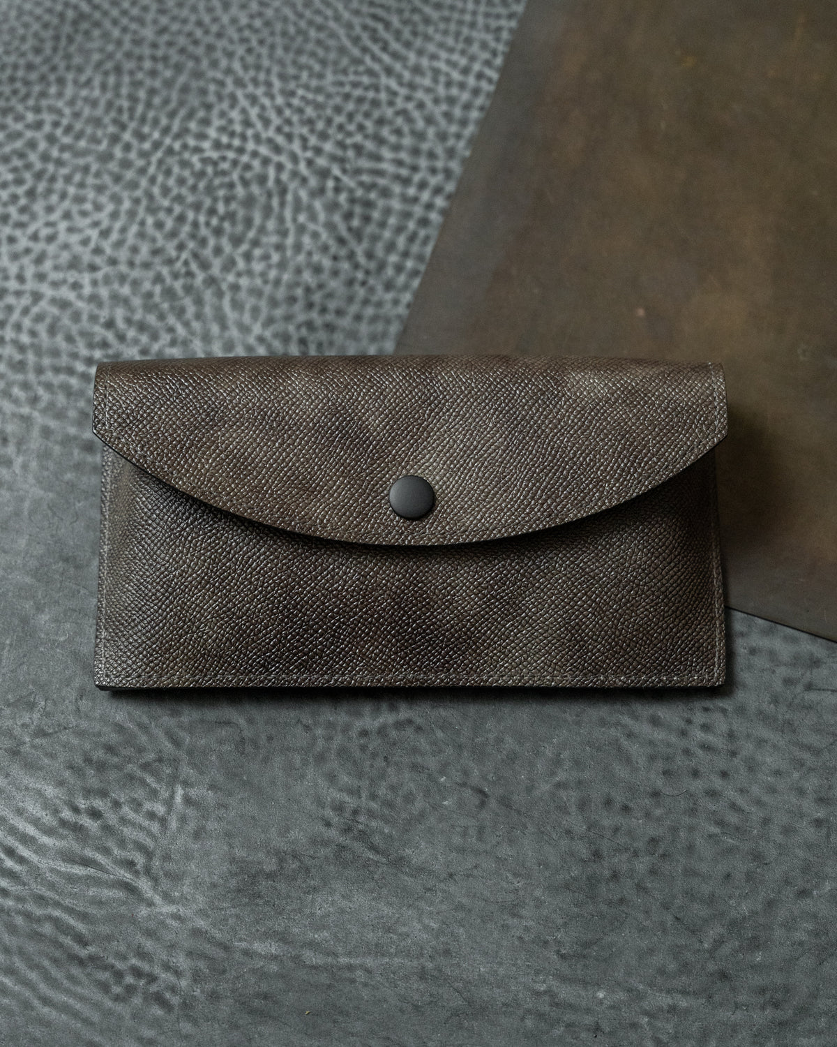 Grey Brown Italian Museum Calf Leather Eyewear Snap Case