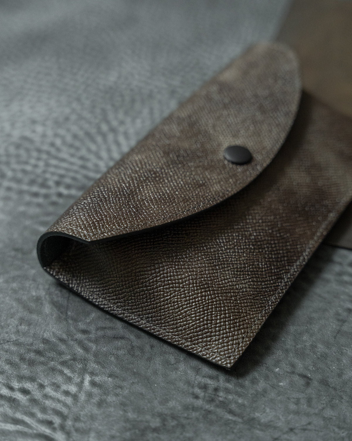 Grey Brown Italian Museum Calf Leather Eyewear Snap Case