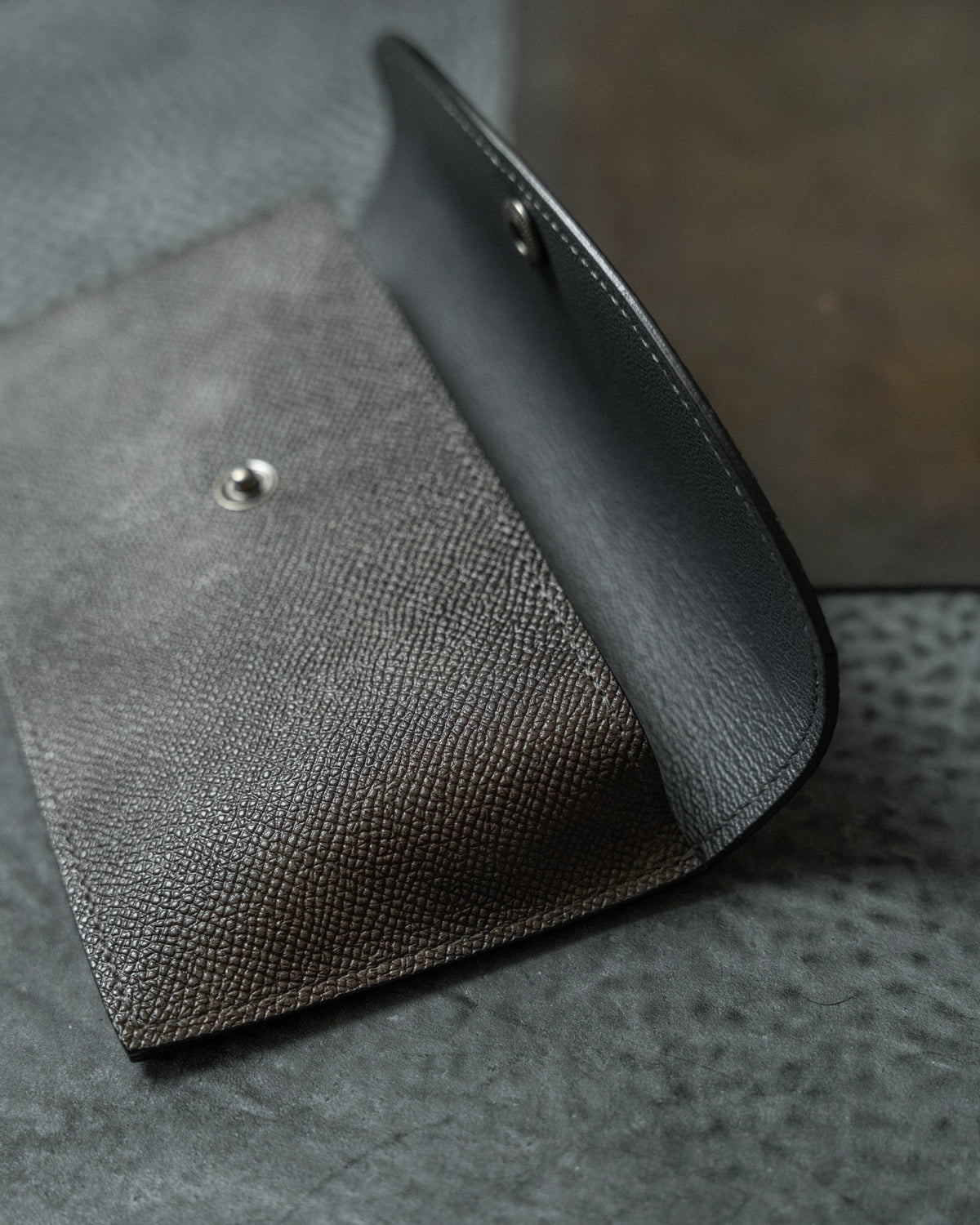 Grey Brown Italian Museum Calf Leather Eyewear Snap Case